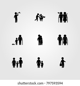 Humans icon set vector. love, son, grandson and hugging