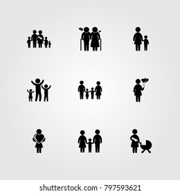 Humans icon set vector. love, family, mother and woman with balloons