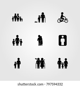 Humans icon set vector. love, mother and son, couple and elderly