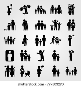 Humans icon set vector. man, grandfather, children and father