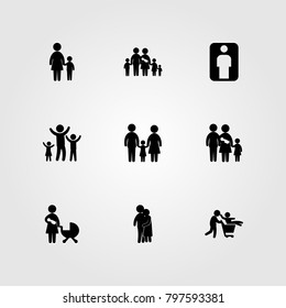 Humans icon set vector. man, hugging, baby and people hugging