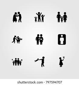 Humans icon set vector. man, family, daughter and girl with butterflies
