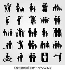 Humans icon set vector. mom, woman with ballon, woman and couple