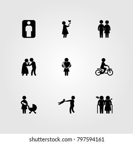 Humans icon set vector. mom, elderly, father and old man