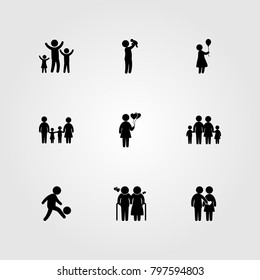 Humans icon set vector. mom, couple, man and woman with ballon