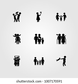 Humans icon set vector. mother, old woman, mom and son
