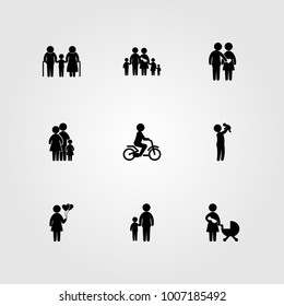 Humans icon set vector. mother, dad, grandfather and love