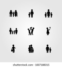 Humans icon set vector. mother with son, childen, child and baby girl