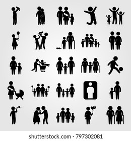 Humans icon set vector. mother with son, mother and son, baby and people hugging