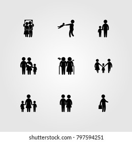 Humans icon set vector. mother with two chields, mother and son, chield and daddy