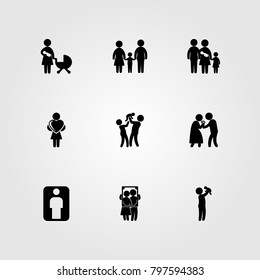 Humans icon set vector. mother, girl, father and love