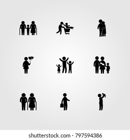 Humans icon set vector. mother, grandfather, business and son