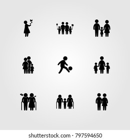 Humans icon set vector. mother with two chields, elderly, mother and man