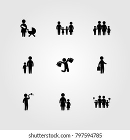 Humans icon set vector. mother and son, father, son and business
