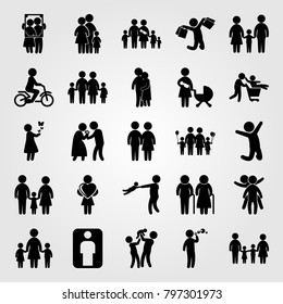 Humans icon set vector. people hugging, boy, children and girl