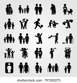 Humans icon set vector. people hugging, mother with two chields, grandson and girl