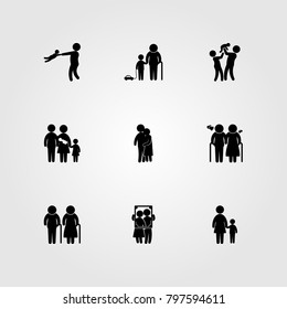 Humans icon set vector. portrait, hugging, father and mother with son