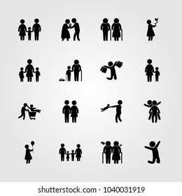 Humans icons set. Vector illustration woman with ballon, child, love and couple