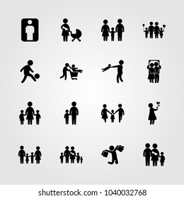 Humans icons set. Vector illustration mom, couple, father and man with bags