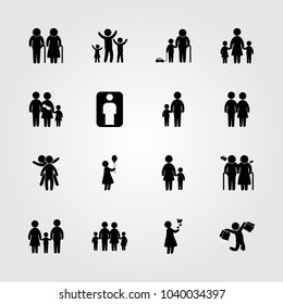 Humans icons set. Vector illustration old woman, human, man and son