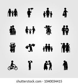 Humans icons set. Vector illustration old man, chield, couple in love and baby