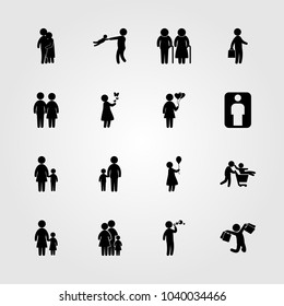 Humans icons set. Vector illustration son, man, man with bags and mother with son