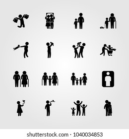 Humans icons set. Vector illustration girl with butterflies, mom, grandson and couple