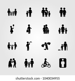 Humans icons set. Vector illustration childen, man giving flowers, dad and couple