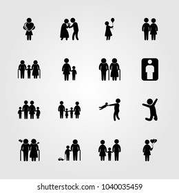 Humans icons set. Vector illustration boy, woman with balloons, woman and children