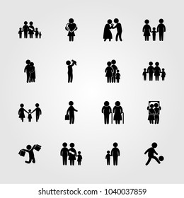 Humans icons set. Vector illustration elderly, boy, man with bags and business