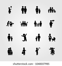 Humans icons set. Vector illustration child, children, two childs playing and business