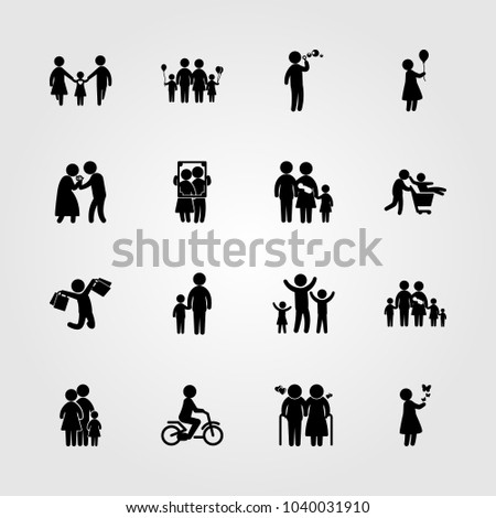 Humans icons set. Vector illustration old man, son, mom and man with bags