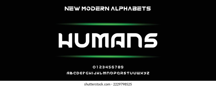 HUMANS Modern Bold Font. Regular Italic Number Typography urban style alphabet fonts for fashion, sport, technology, digital, movie, logo design, vector illustration