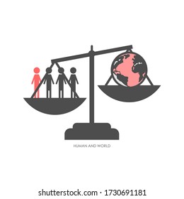 humans more heavy than the earth, populations growing up, vector illustrations