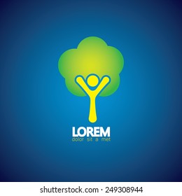 humans & nature as a tree in balance & harmony - concept vector icon. This also represents sustainable eco system, preservation, growth & development of forests, charity & support of natural resources