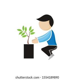humans plant trees - illustration - vector