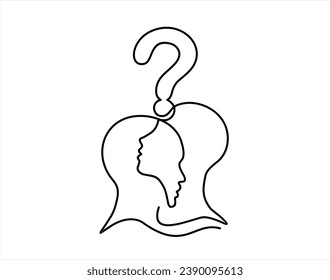 Humans with a question mark is drawn by a single black line on a white background. Continuous line drawing. Vector illustration.