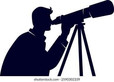 Humans See Through Telescope, Stargazing Silhouette