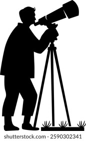 Humans See Through Telescope, Stargazing Silhouette