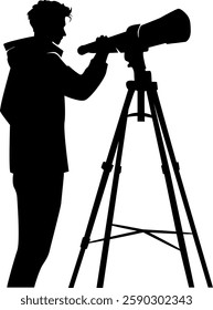 Humans See Through Telescope, Stargazing Silhouette