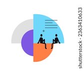 Humans sitting in the pie chart and talking. Simple abstract scheme. Infographic element. Vector file.
