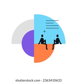 Humans sitting in the pie chart and talking. Simple abstract scheme. Infographic element. Vector file.