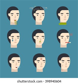Human's symptoms set. Isolated on blue  background. Simple and modern design.