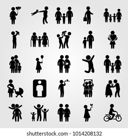 Humans vector icon set. baby, grandmother, mother and son and jumping man