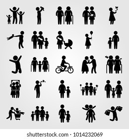 Humans vector icon set. baby, grandfather, love and couple in love