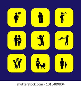 Humans vector icon set. baby, man, child playing and son