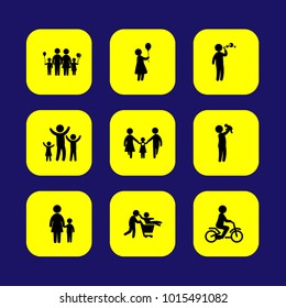Humans vector icon set. boy, woman, father with baby and daddy