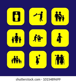 Humans vector icon set. business, elderly, big family and chield