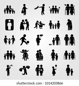 Humans vector icon set. businessman, love, woman with ballon and childen