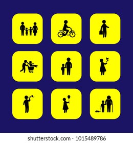 Humans vector icon set. businessman, girl with butterflies, grandson and business